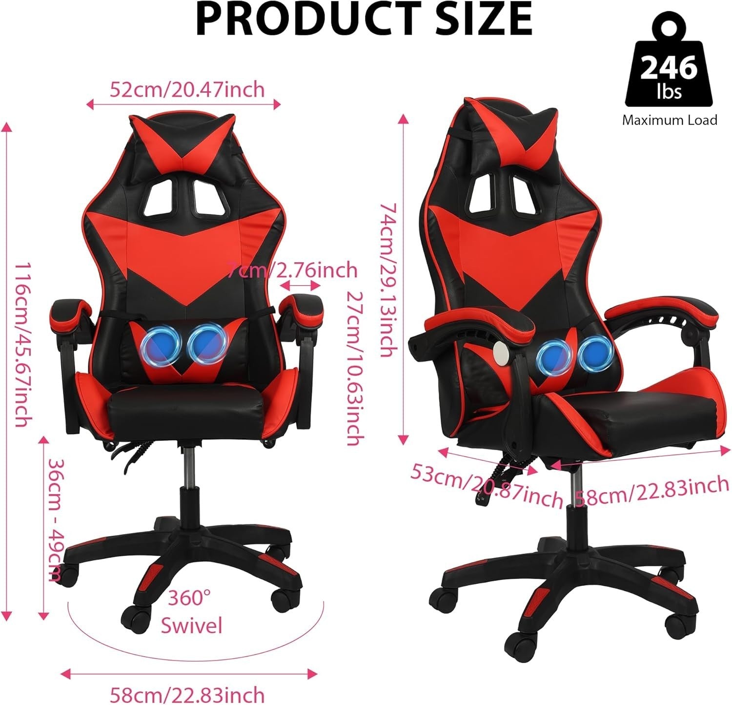 Ergonomic Gaming Chair w/ Massage High Back Faux Leather Office Desk Swivel