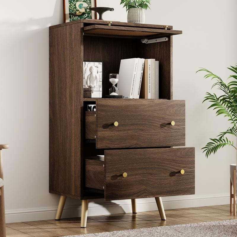 Rattan Drawer Cabinet Sideboard with Flip Door Storage Unit Bedroom 113cm