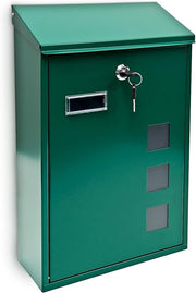 Secure Wall Mounted Mailbox Green Metal Locking Post Box 25x40cm Modern Design