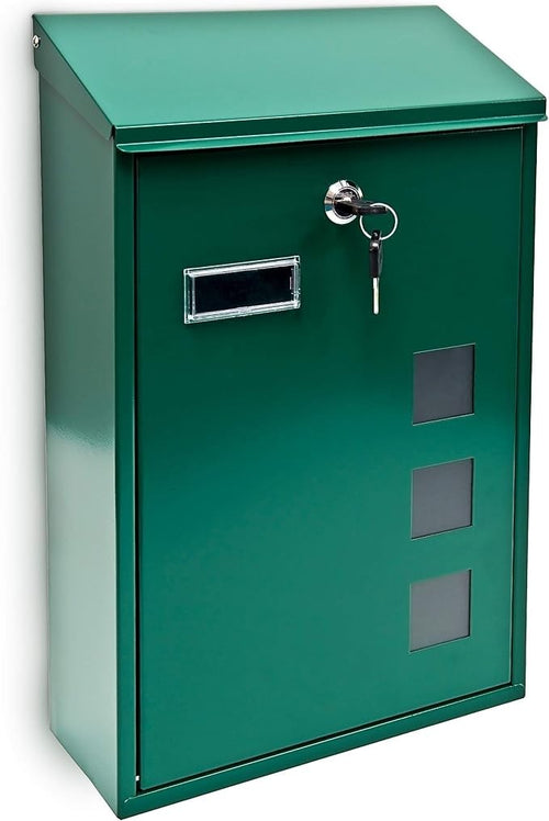 Secure Wall Mounted Mailbox Green Metal Locking Post Box 25x40cm Modern Design