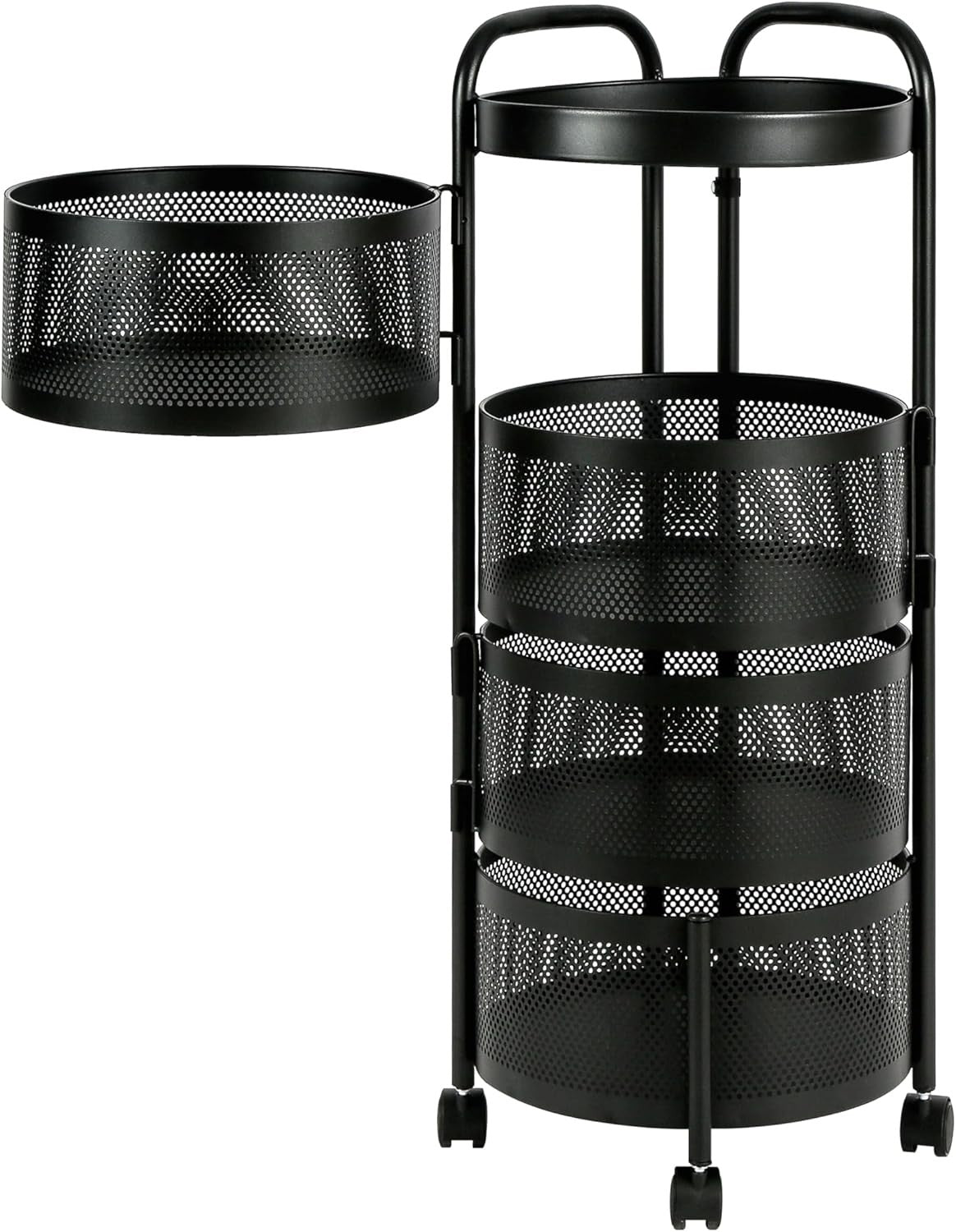 Rotating Fruit Basket Trolley 4 Tier Metal Mesh Kitchen Storage Cart Wheels