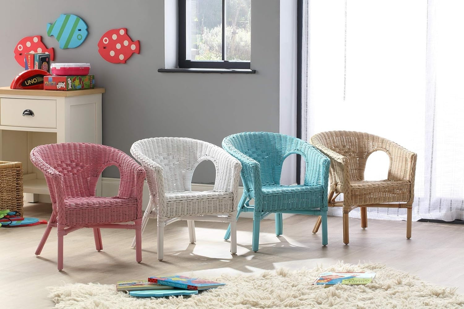 Kids Rattan Wicker Chair Natural Cane Toddler Nursery Bedroom Seat