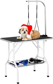 36" Dog Grooming Table Foldable Adjustable Height Non Slip w Arm Basket
