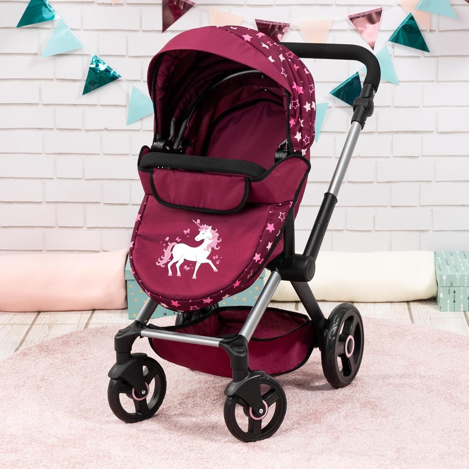 3in1 Dolls Pram Buggy Carrycot Set Tall Adjustable Handle Toy Pushchair