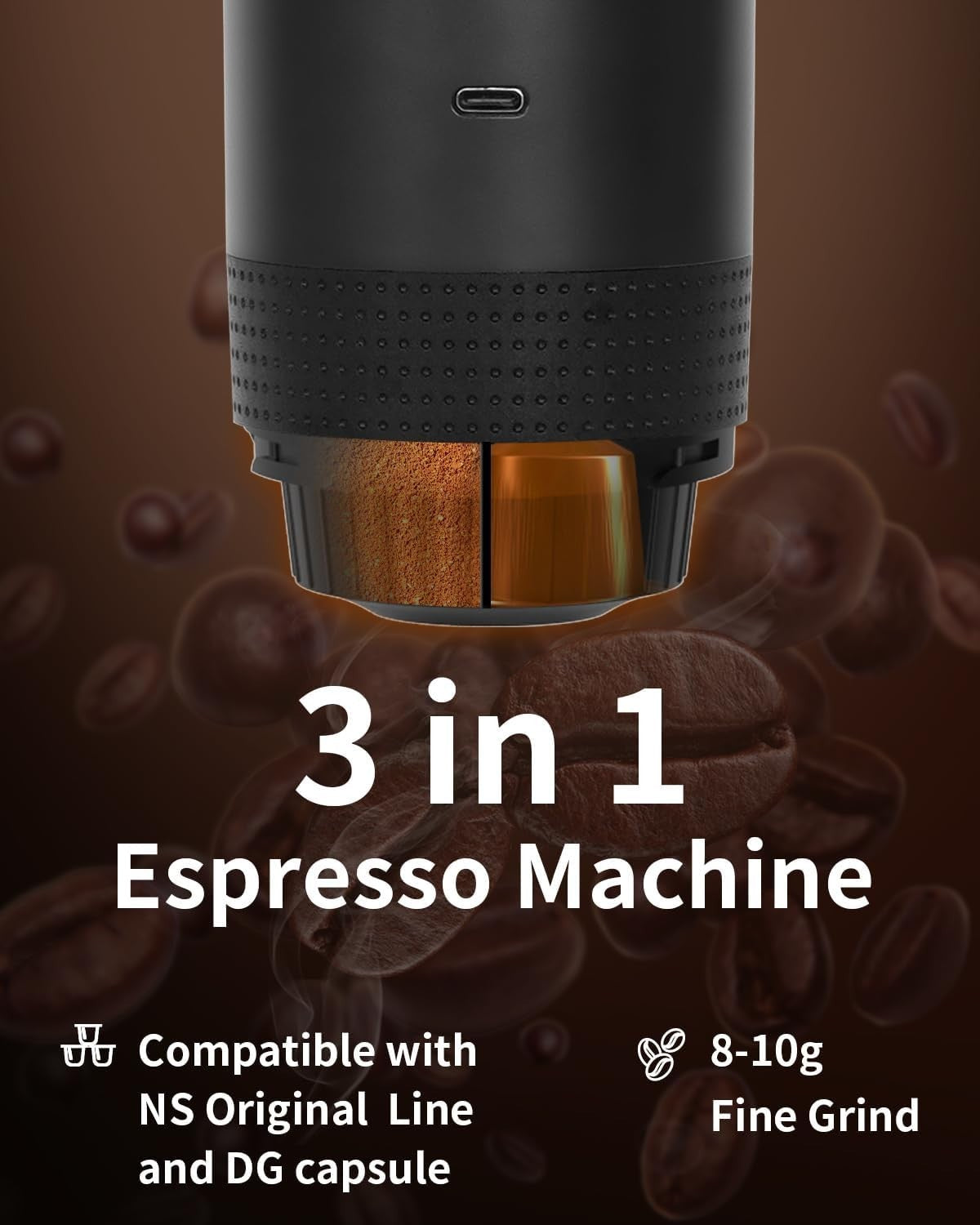Portable 20Bar Electric Espresso Maker with LCD | Travel Coffee Machine for Pods