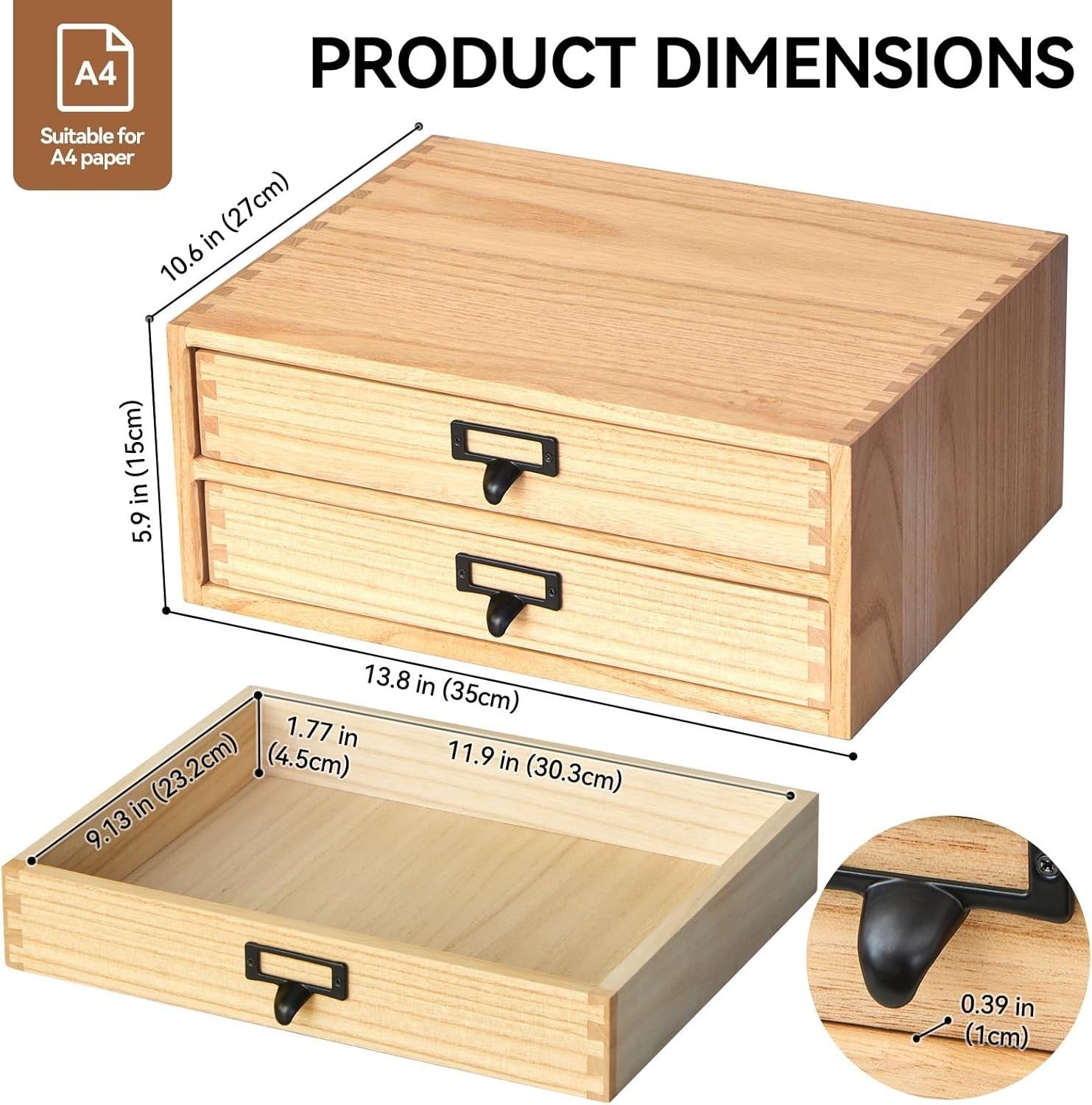 Natural Wood Desktop File Organizer 4 Drawer 35cm Printer Stand