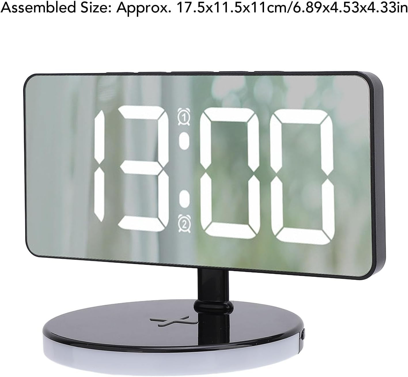 Large LED Mirror Digital Alarm Clock RGB Night Light USB-C Dual Alarm Silent