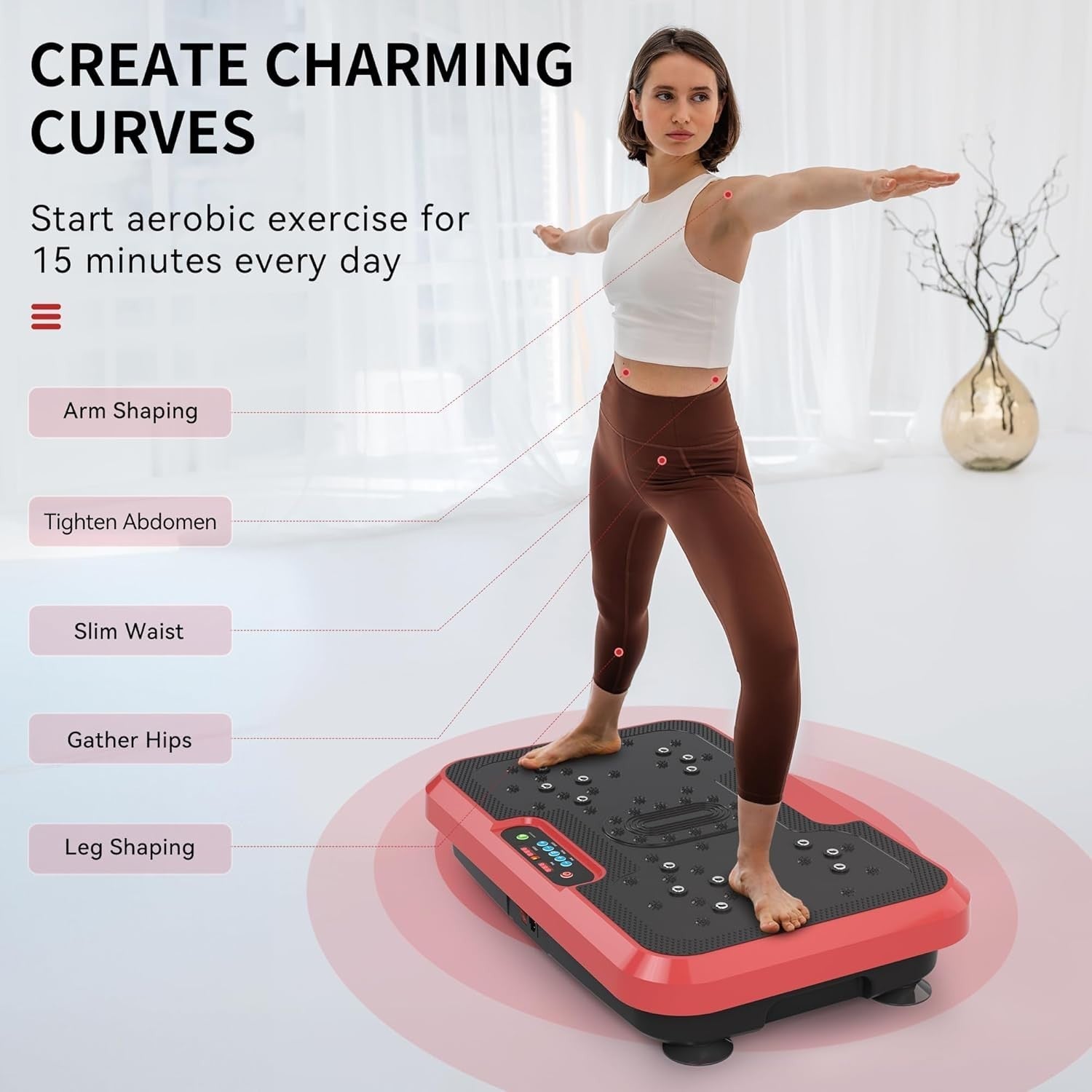 Red Vibration Plate Exercise Machine 200 Speeds Quiet Full Body Workout