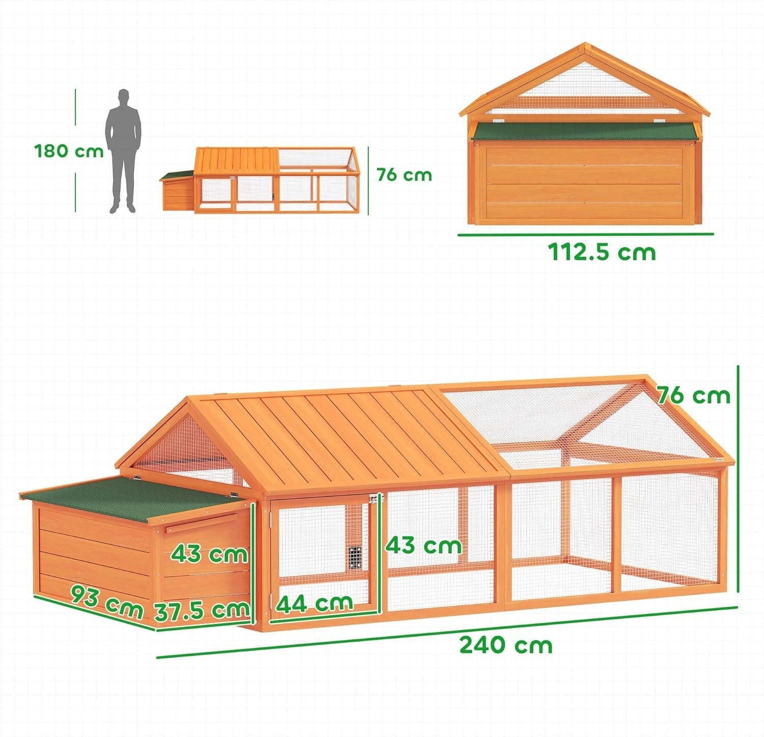 Large Wooden Chicken Run with Nest Box Open Roof Outdoor Coop 4–8 Hens