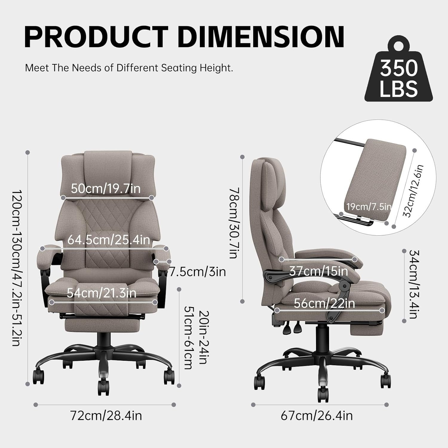 Ergonomic Reclining Office Chair w/Footrest Heavy Duty Memory Foam Light Brown