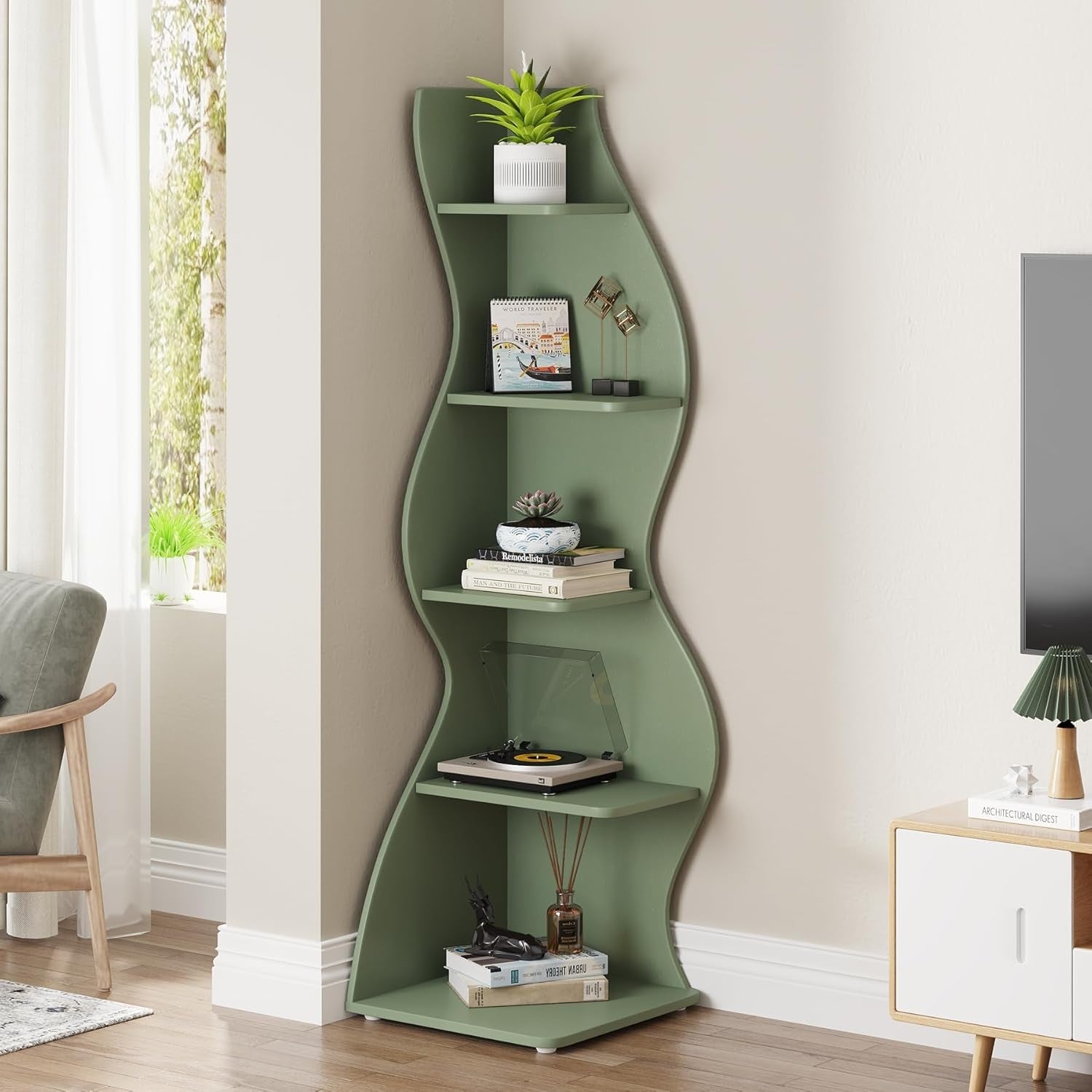 Tribesigns Corner Shelf, Modern 5-Tier Wall Corner Bookshelf, Stylish Corner Sma