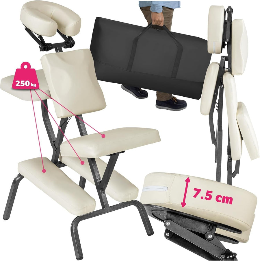 Adjustable Massage Chair Extra Thick Padding Foldable Portable 200kg Beige