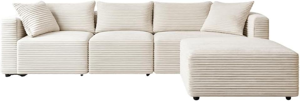 Modular L-Shaped 4-Seater Sofa Bed | Jumbo Cord, Deep Seats, Durable Frame