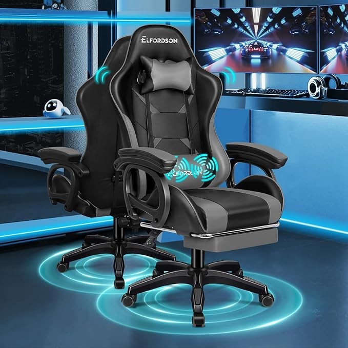 ELFORDSON Gaming Chair w/ 2-Point Massage Lumbar
