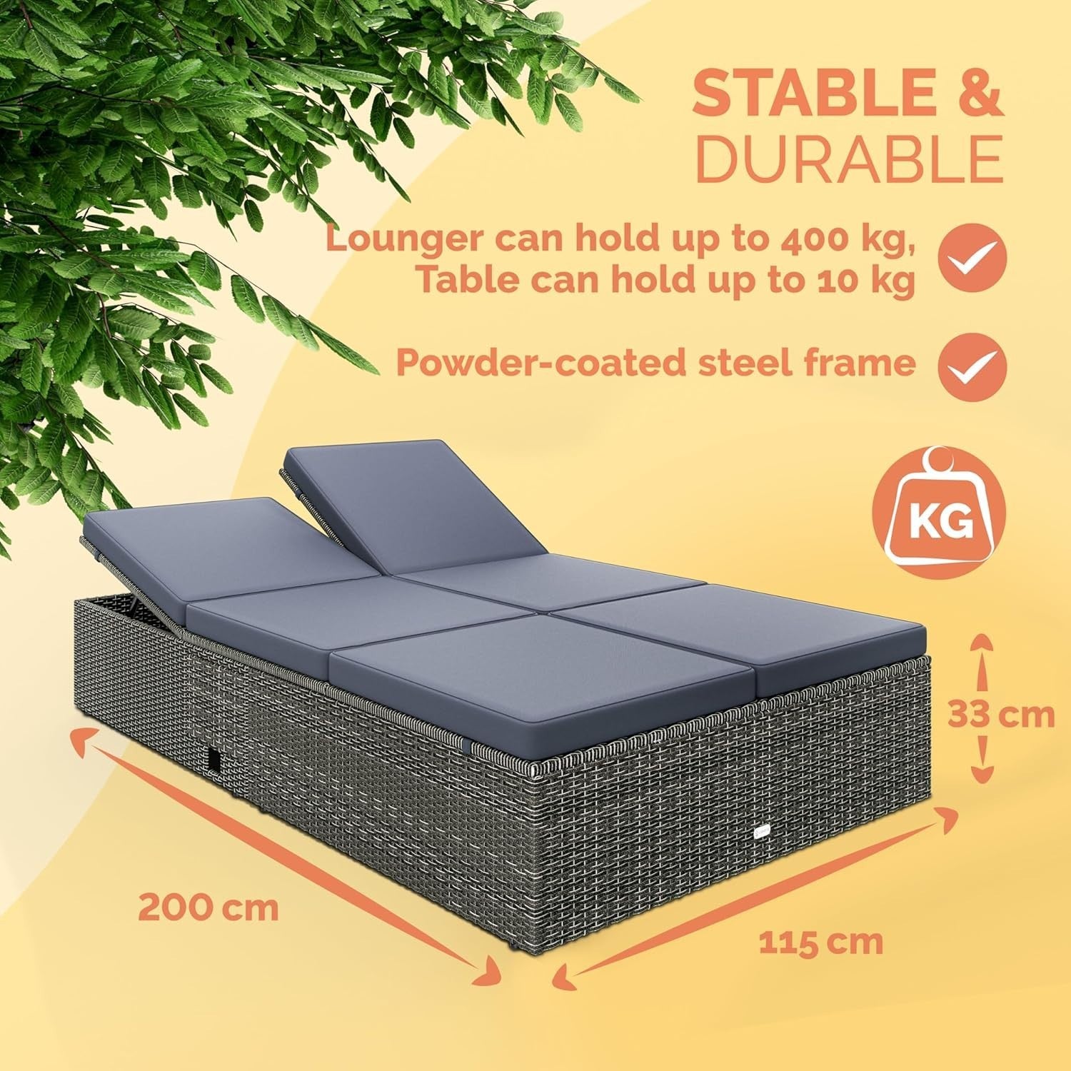 CASARIA Double Sun Lounger 2-Seater | 7-Position Adjustable Recliner