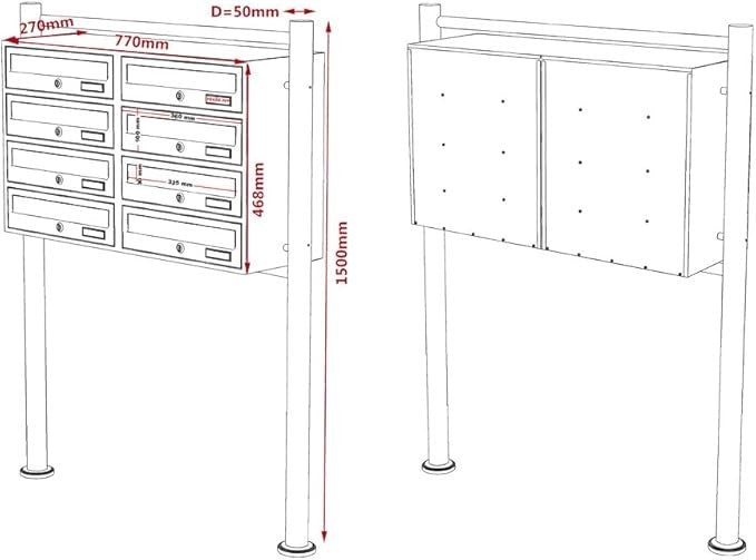 Multi Door Black Postbox System 8 Lockable Letterboxes Outdoor Secure Stand
