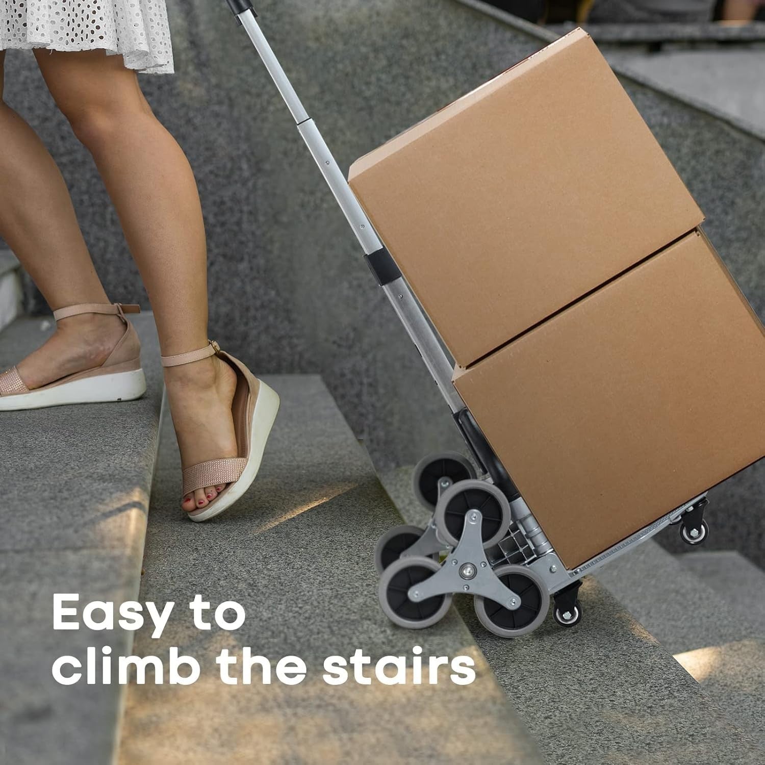 Folding Stair Climbing Hand Truck 80kg 10 Wheel Adjustable Handle Trolley