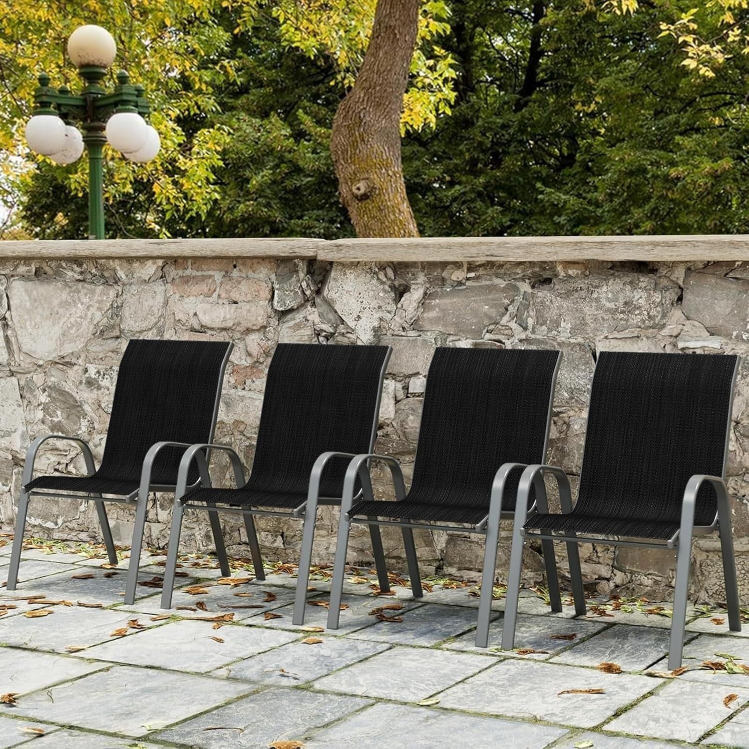 Stackable Outdoor Garden Chairs Set of 6 | Weatherproof Patio Dining Seats