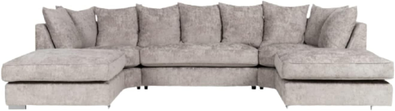 Grey Corner Sofa L or U Shaped Chenille Scatterback with Footstool Option