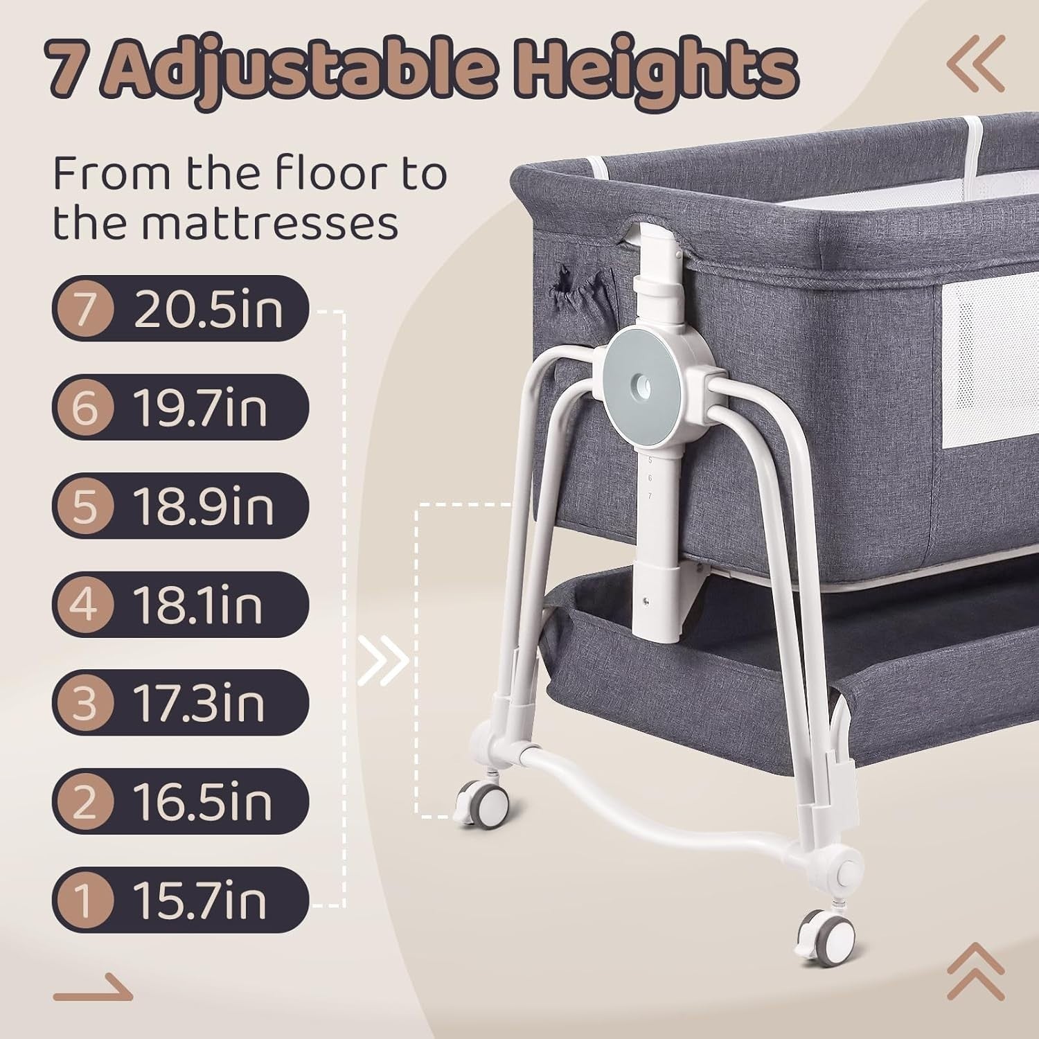 4 in 1 Baby Crib Bedside Cot with Wheels, Mosquito Net & Mattress Grey