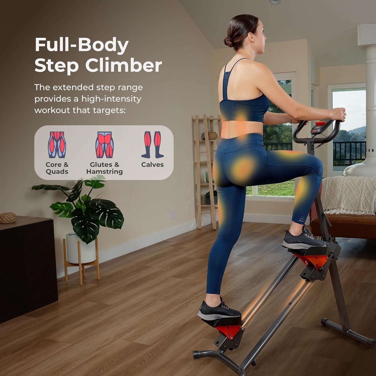 Height-Adjustable Stair Stepper for Home w/ Extended Step Range & LCD Monitor