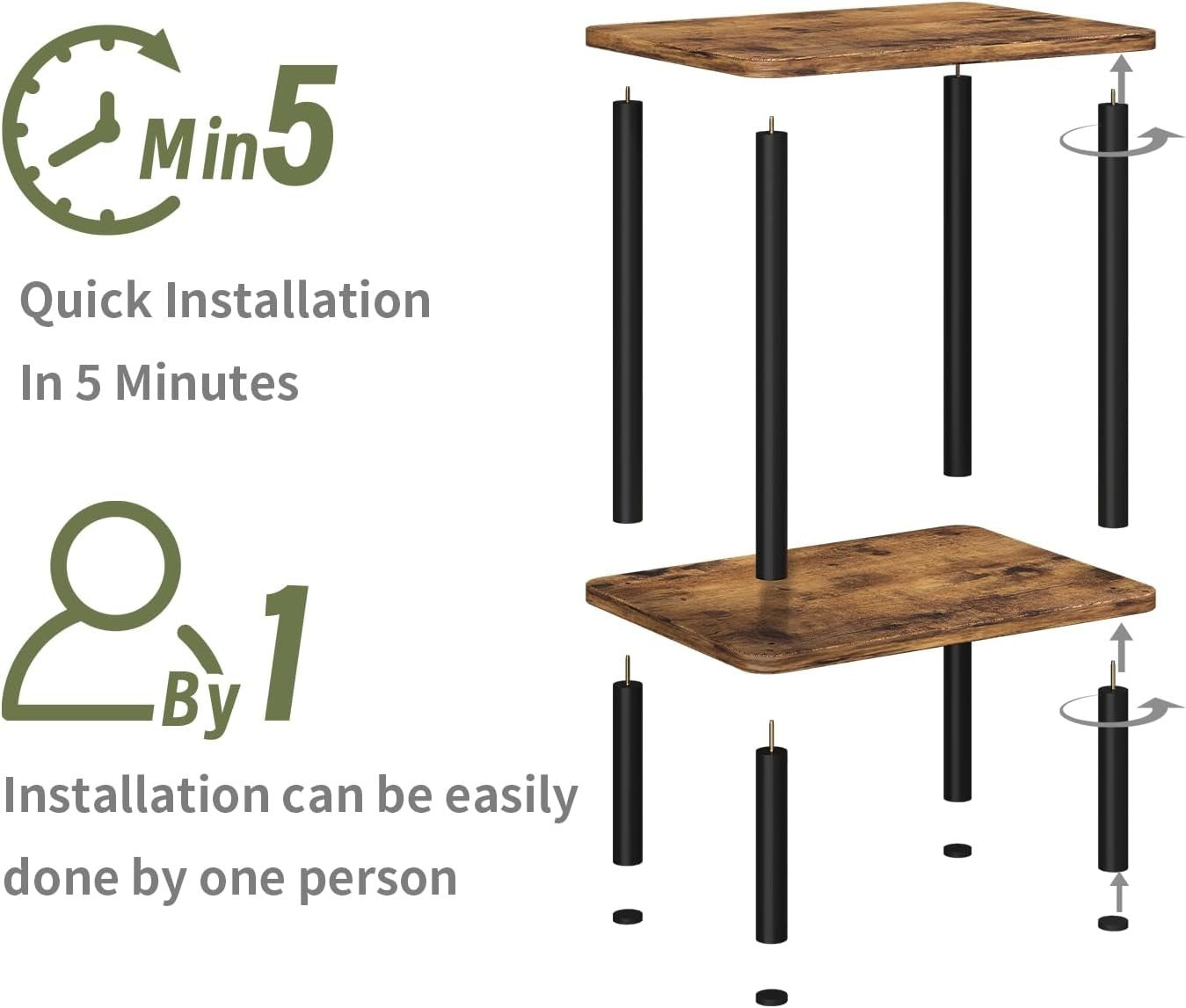 2 Tier Side Table with Shelf Small Bedside Table for Living Room & Bedroom