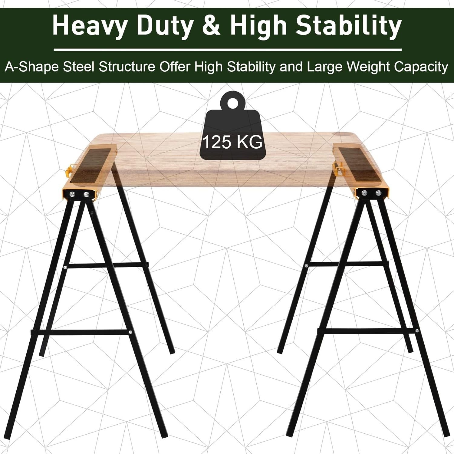 2x Folding Sawhorse Workbench Set Metal Trestles Non-Slip EVA Surface 125kg