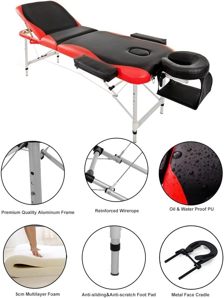 Portable Aluminium Massage Table Adjustable Folding Therapy Bed With Headrest