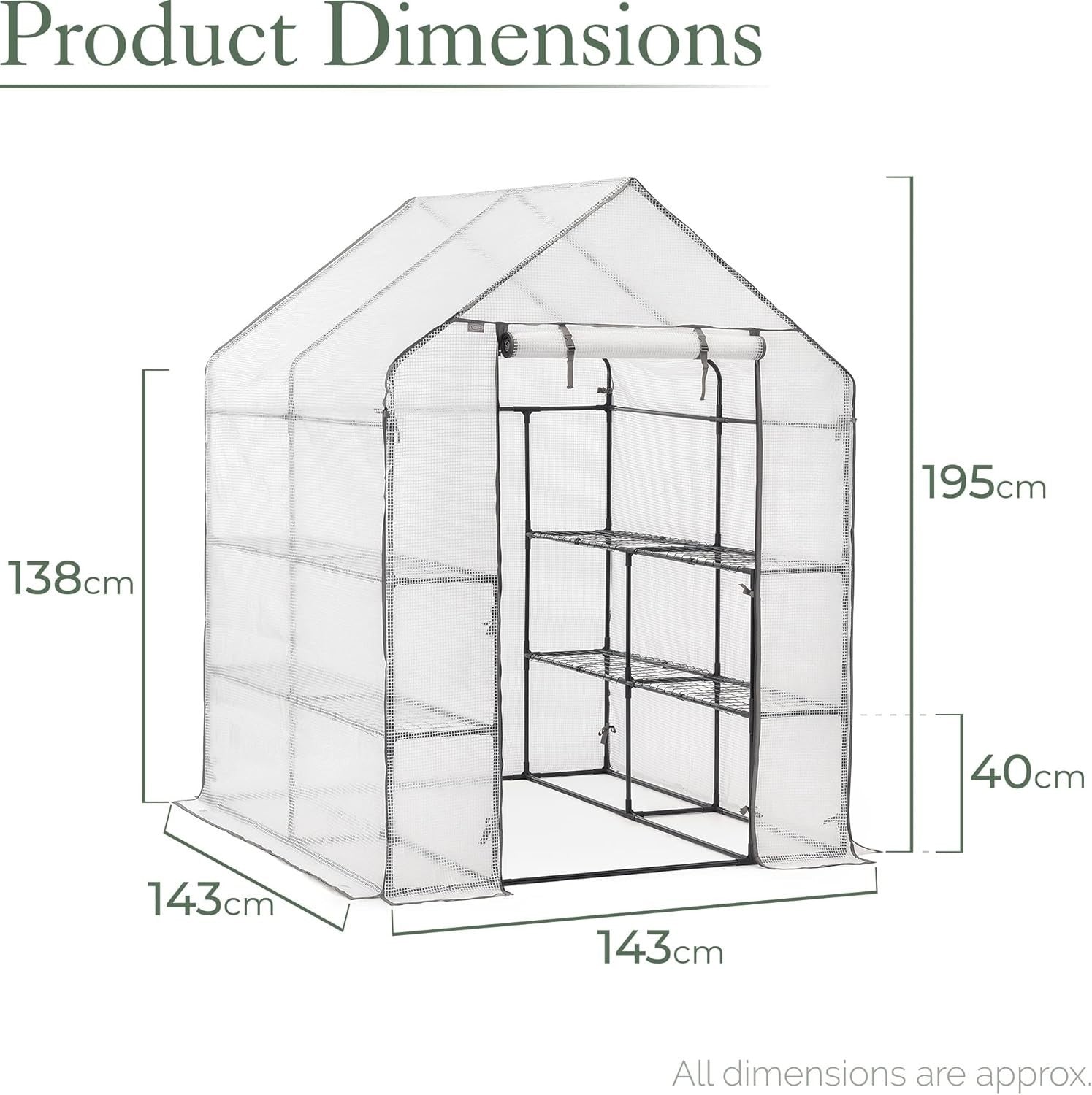 Walk-In Greenhouse with 8 Shelves | Heavy-Duty Steel Frame & PE Cover