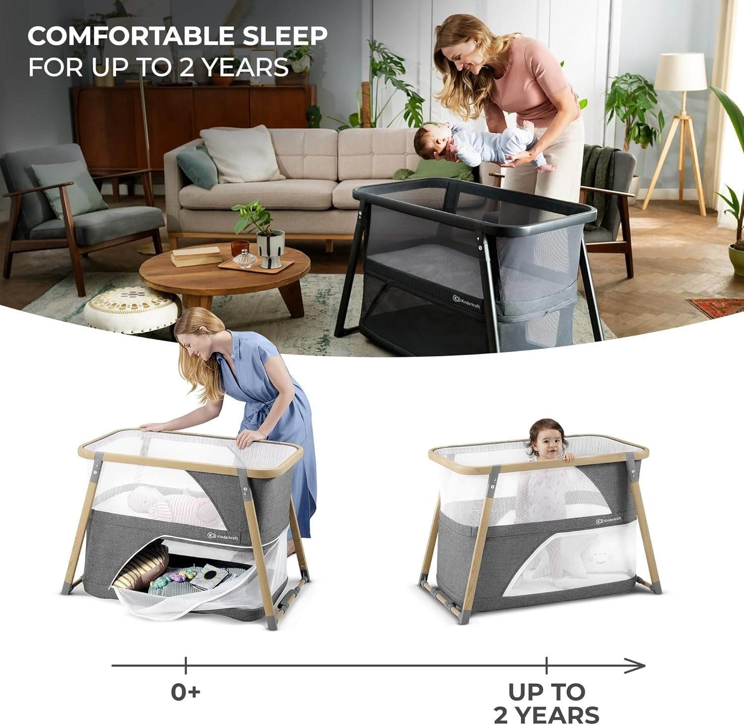 4in1 Travel Cot Playpen Cradle with Mattress Bag Quick Folding 41.3x63x71cm