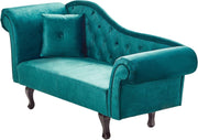 Emerald Green Velvet Left Hand Chaise Lounge | Tufted Seat + Cushion, Retro Styl