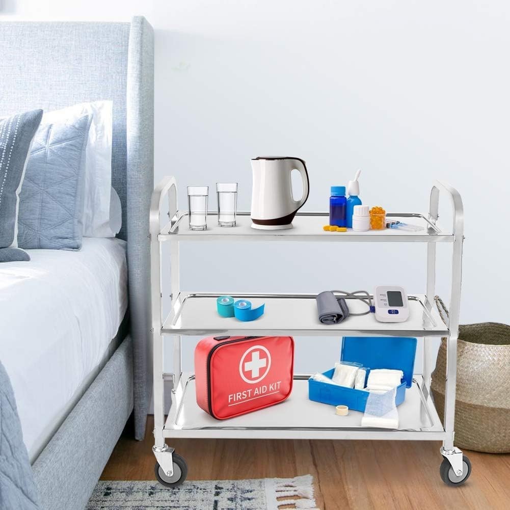 Stainless Steel 3 Tier Catering Trolley Cart w/ Locking Wheels