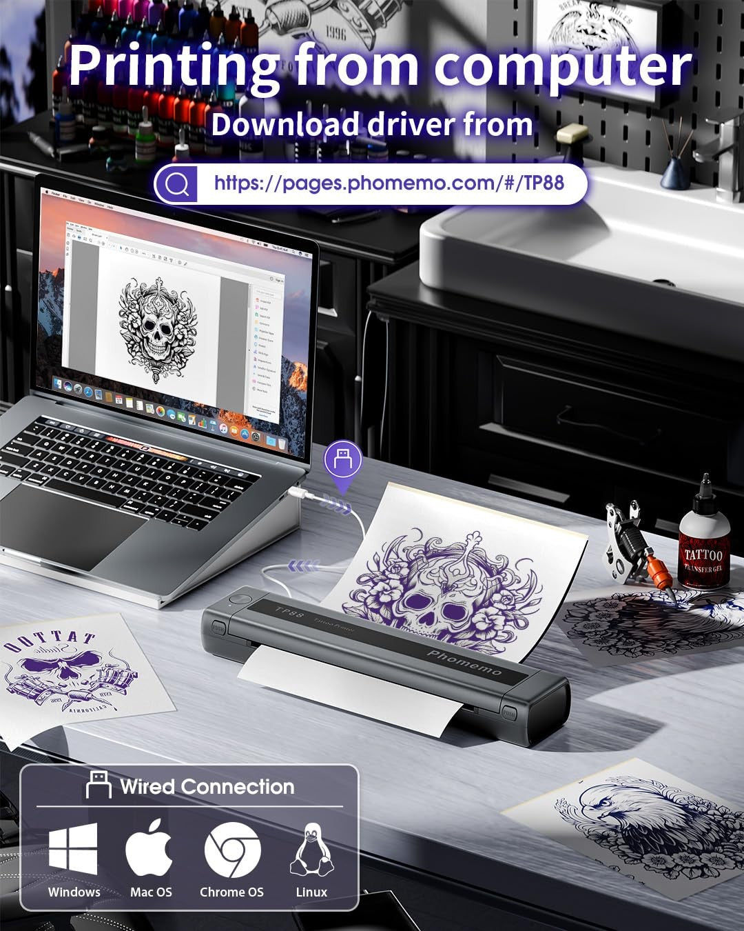 Phomemo TP88 Tattoo Stencil Printer Bluetooth Portable Thermal Printer
