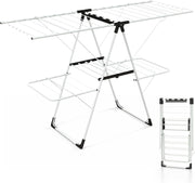 Foldable Clothes Drying Rack 2 Tier Airer Adjustable Wings Indoor Outdoor