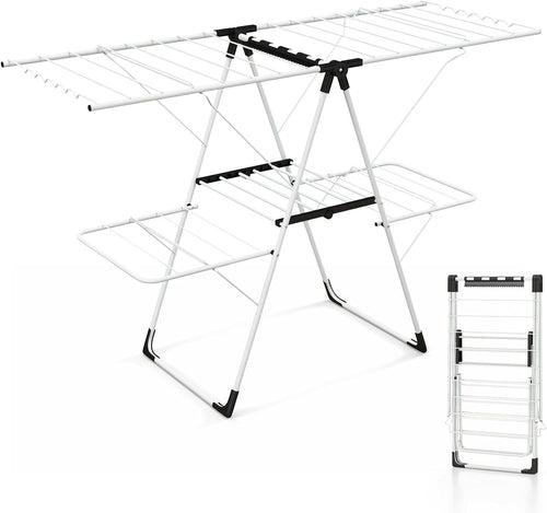 Foldable Clothes Drying Rack 2 Tier Airer Adjustable Wings Indoor Outdoor