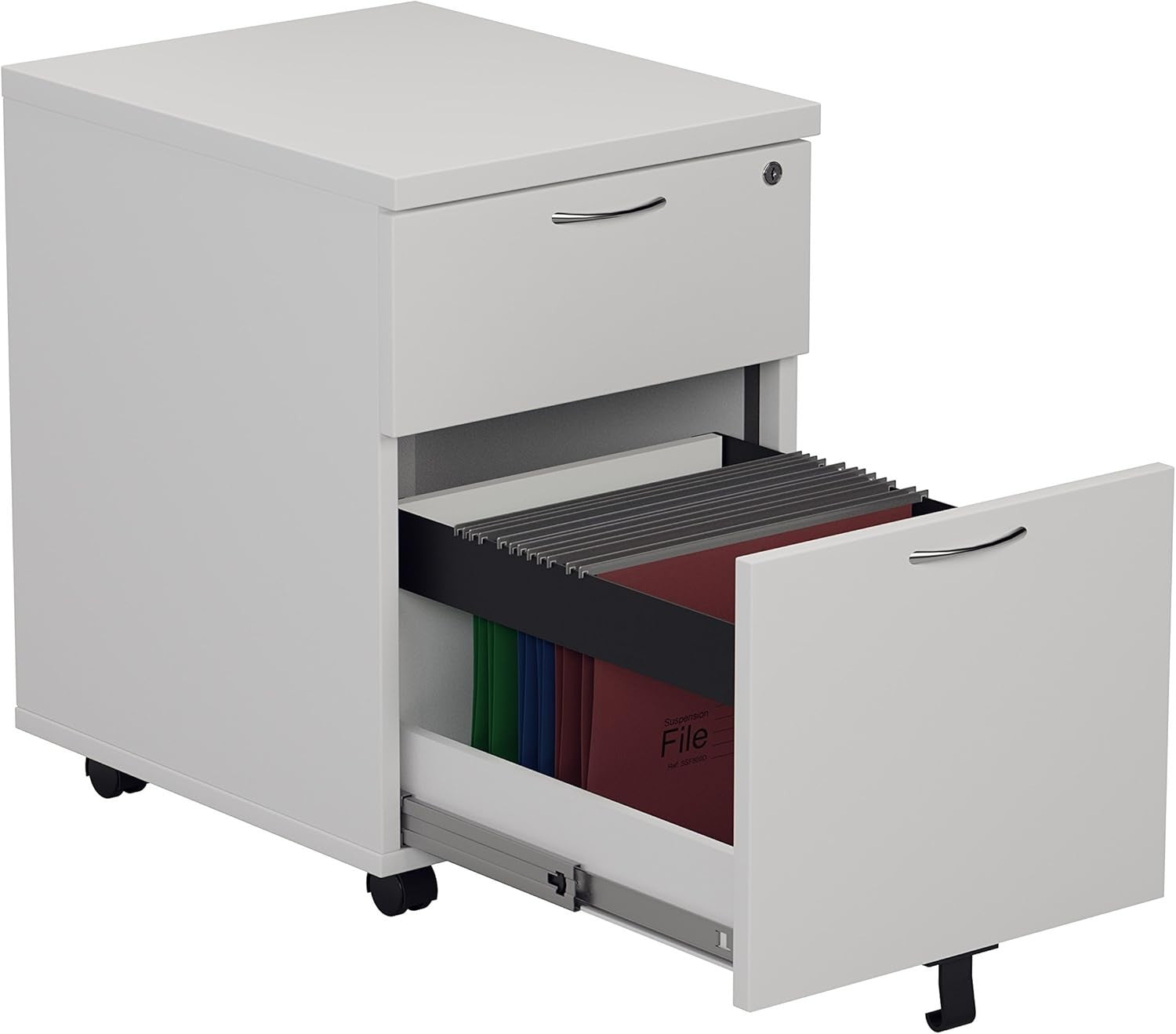 Lockable 2 Drawer Mobile Filing Cabinet Pedestal Office Storage White