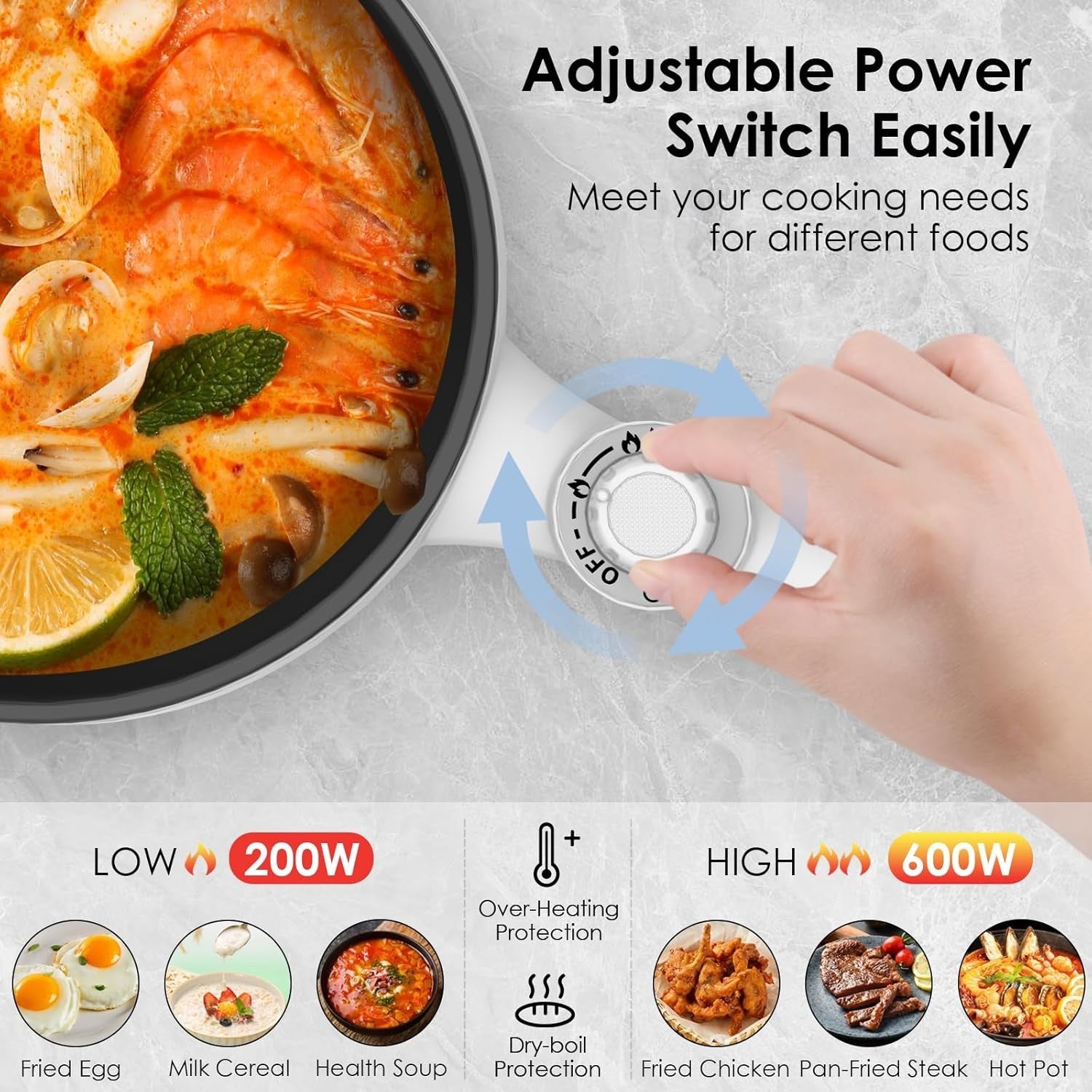Electric Hot Pot Cooker 1.7L Nonstick Multi Cooker Steamer Pan UK