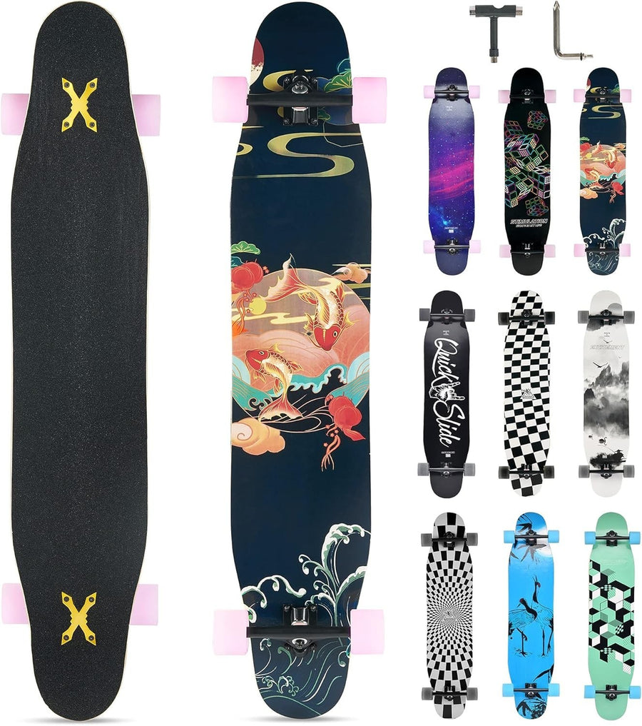 46" Longboard Skateboard Complete 8-Layer Maple Wood Deck Perfect Teens & Adults