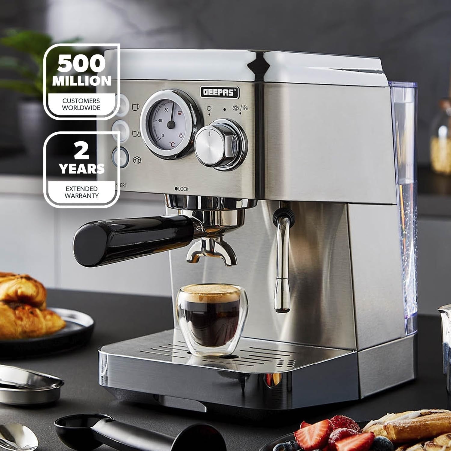 15 Bar Espresso Machine 1.8L | Milk Frother | Precision Gauge | 1140W Steel