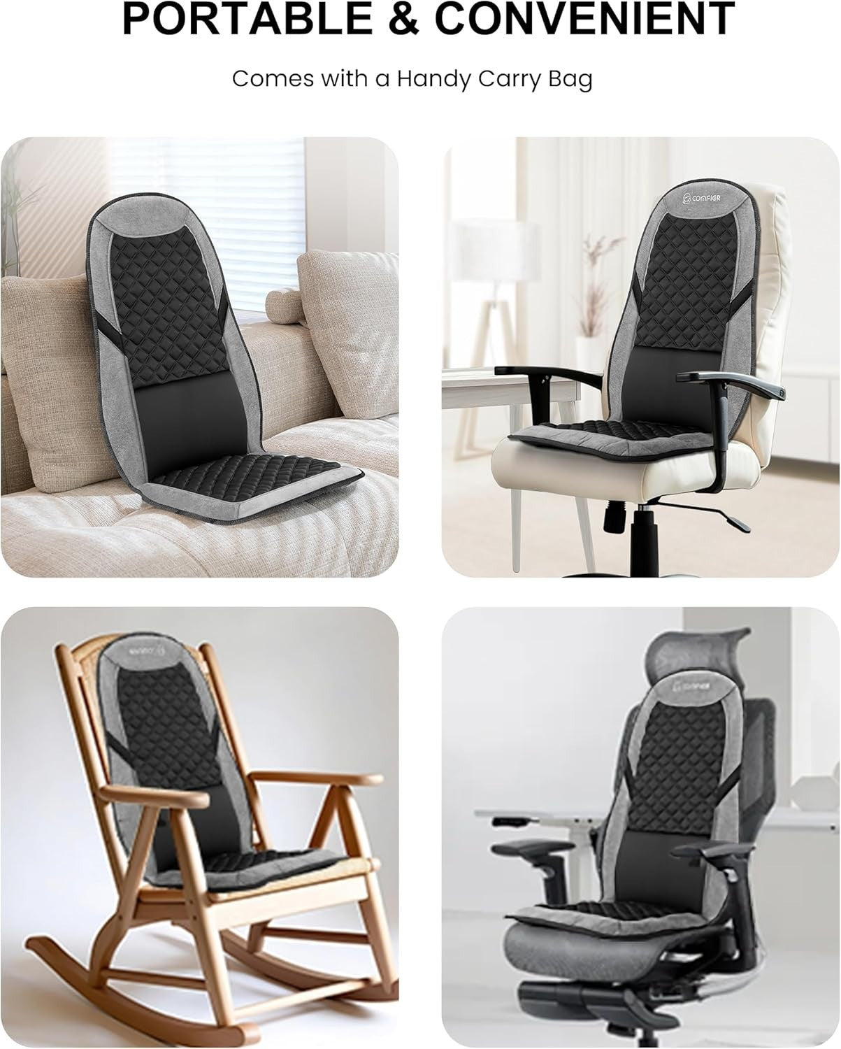 Vibration Back Massager Heat Lumbar Support 10-Motor Chair Pad Pain Relief