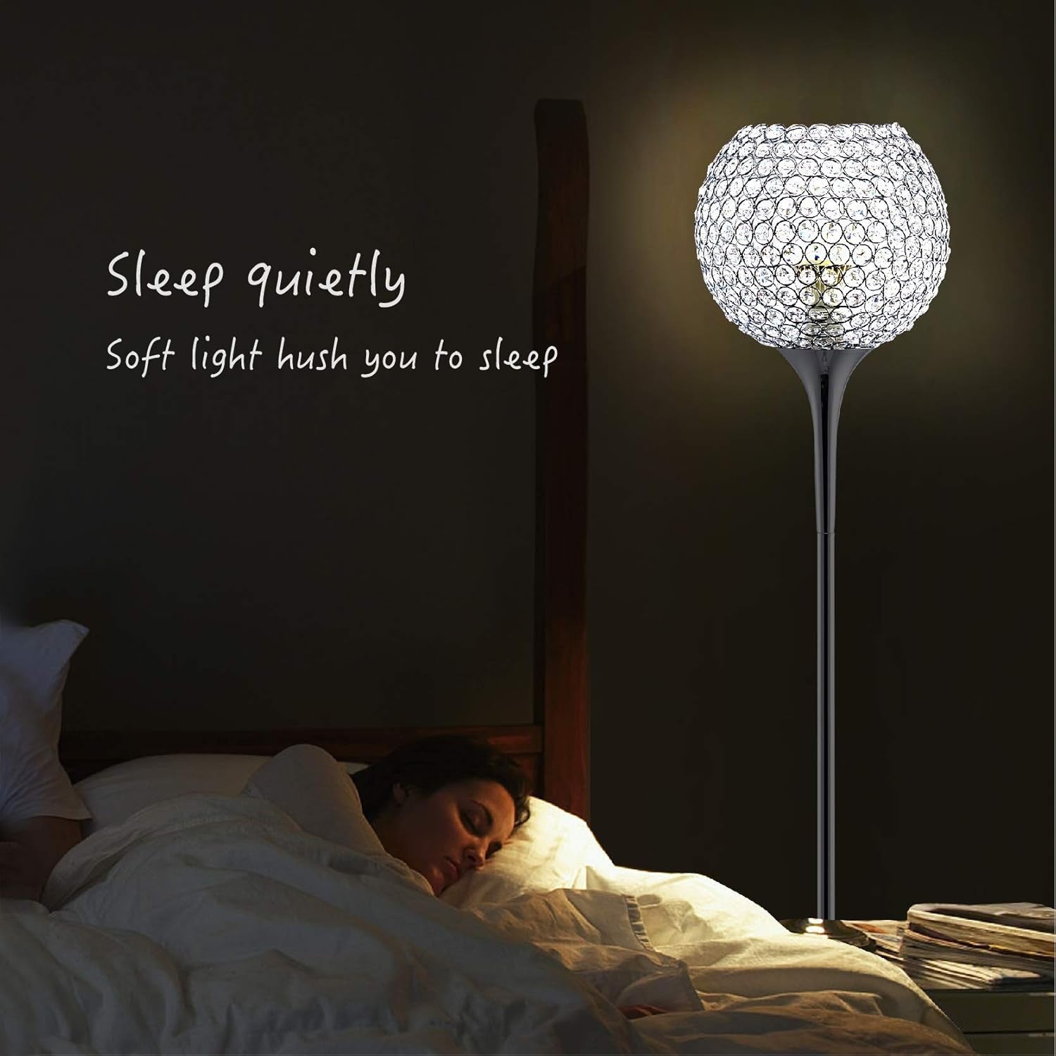 Crystal Floor Lamp Chrome Tall Standing Light E27 Modern Living Room Lamp