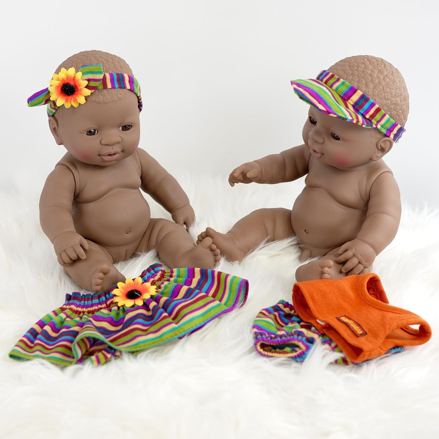 12 Inch Twin Baby Dolls Dark Skin Realistic Vinyl African Style
