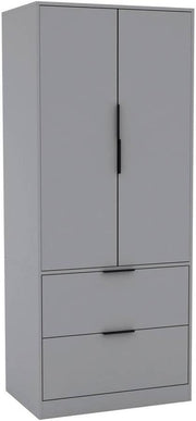 Grey Wardrobe 2 Door 2 Drawer Hanging Rail Shelf Bedroom Storage Unit