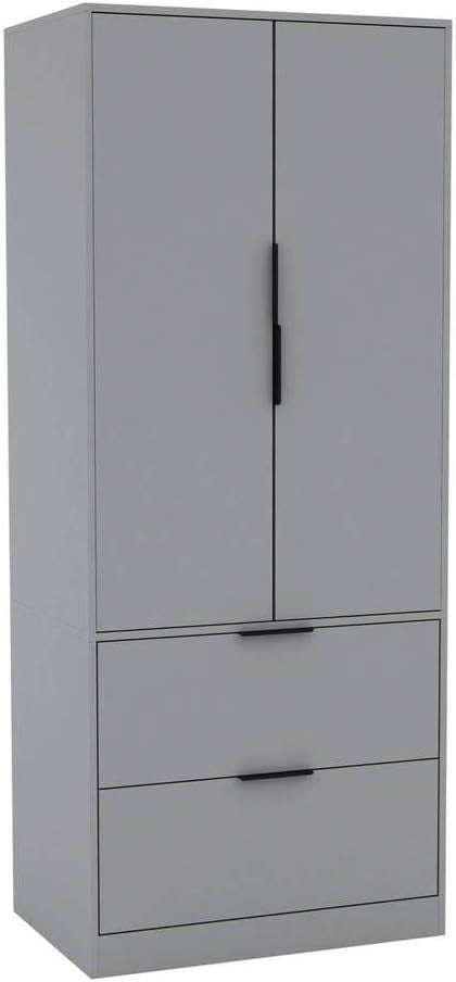 Grey Wardrobe 2 Door 2 Drawer Hanging Rail Shelf Bedroom Storage Unit
