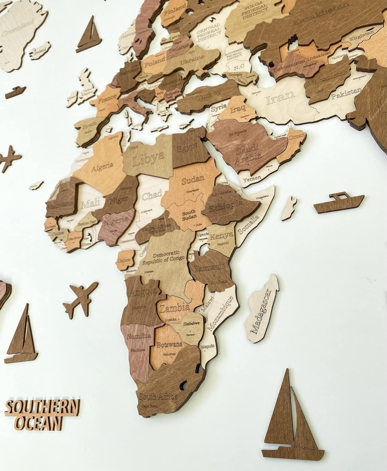 3D Wooden World Map Wall Art California Travel Home Office Decor