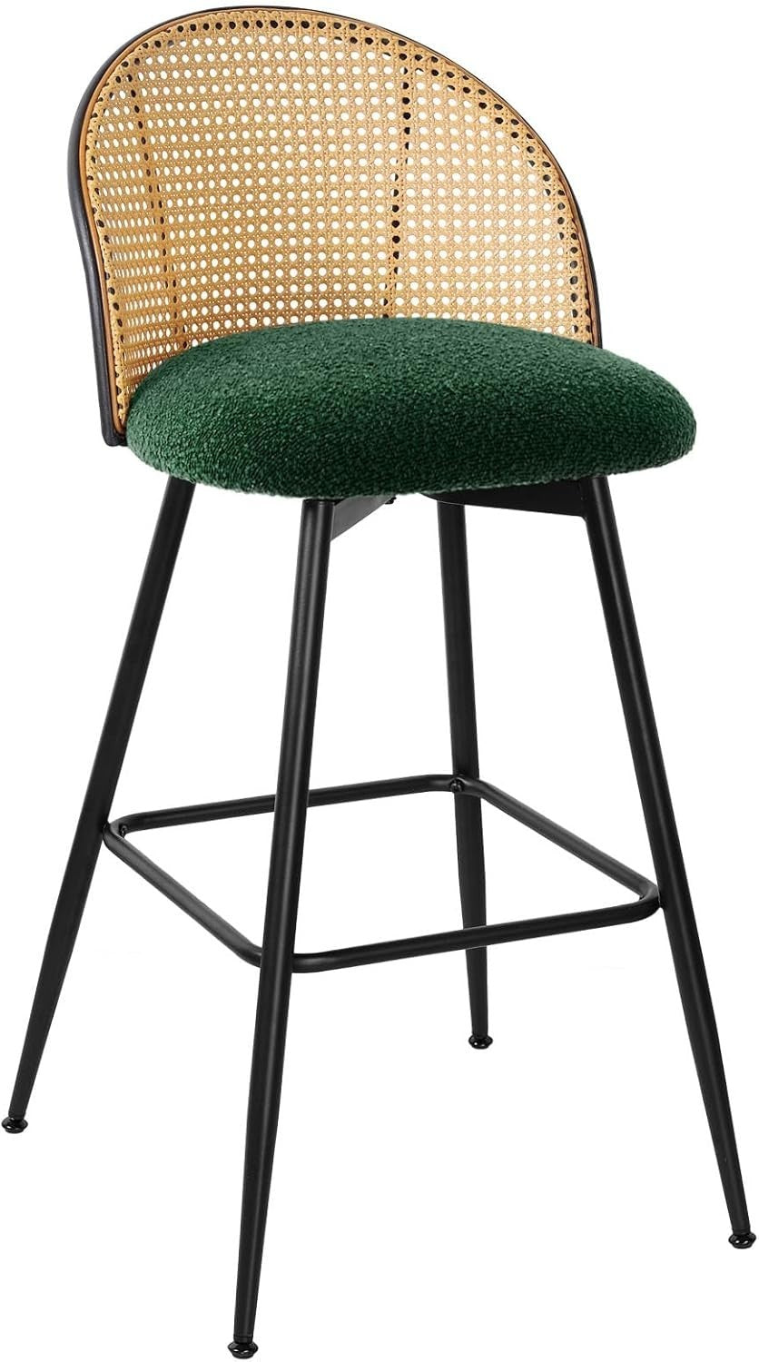 360° Swivel Counter Stools Set of 2 Rattan Upholstered Kitchen Island Seats