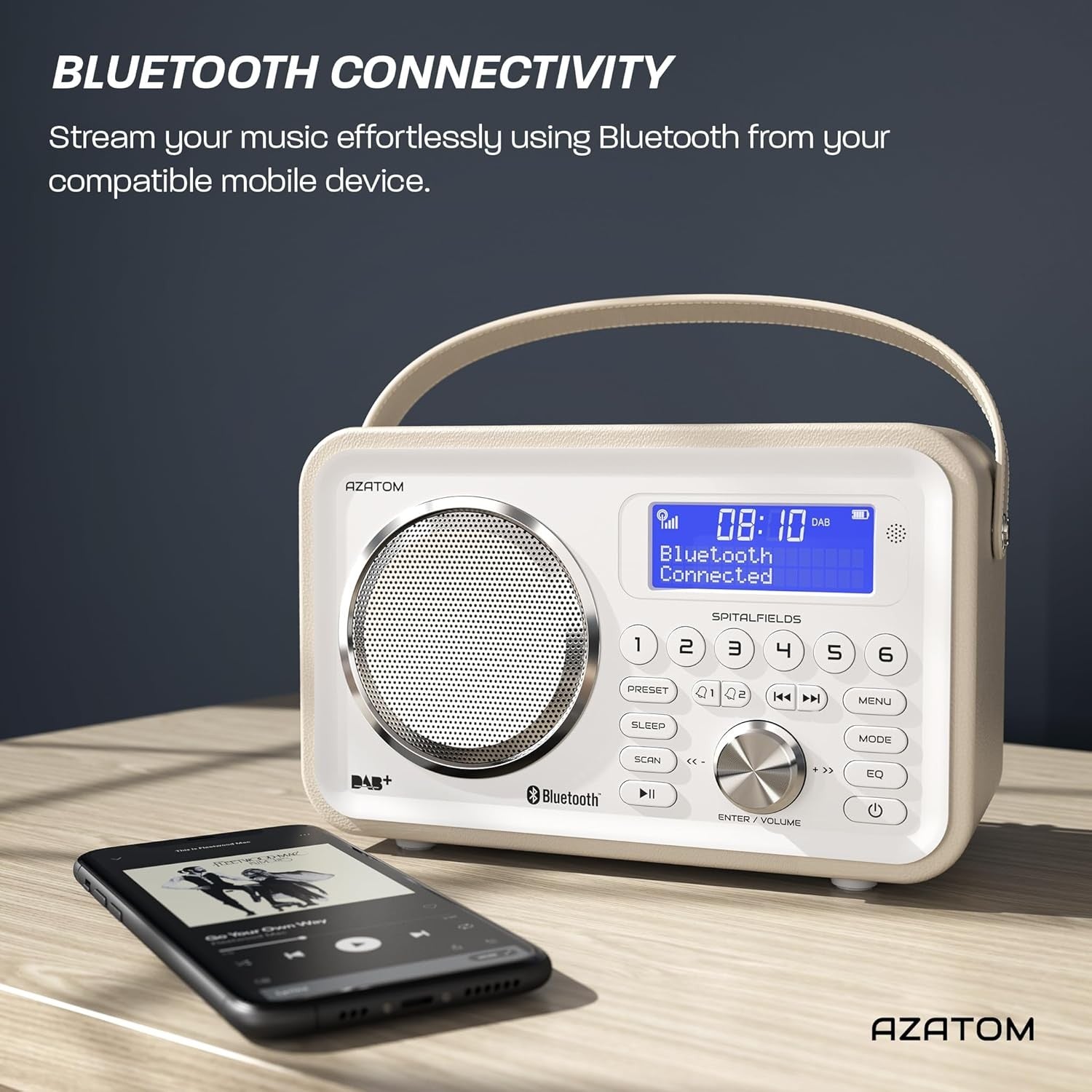 White Portable DAB DAB+ FM Digital Radio Bluetooth Rechargeable Dual Alarm