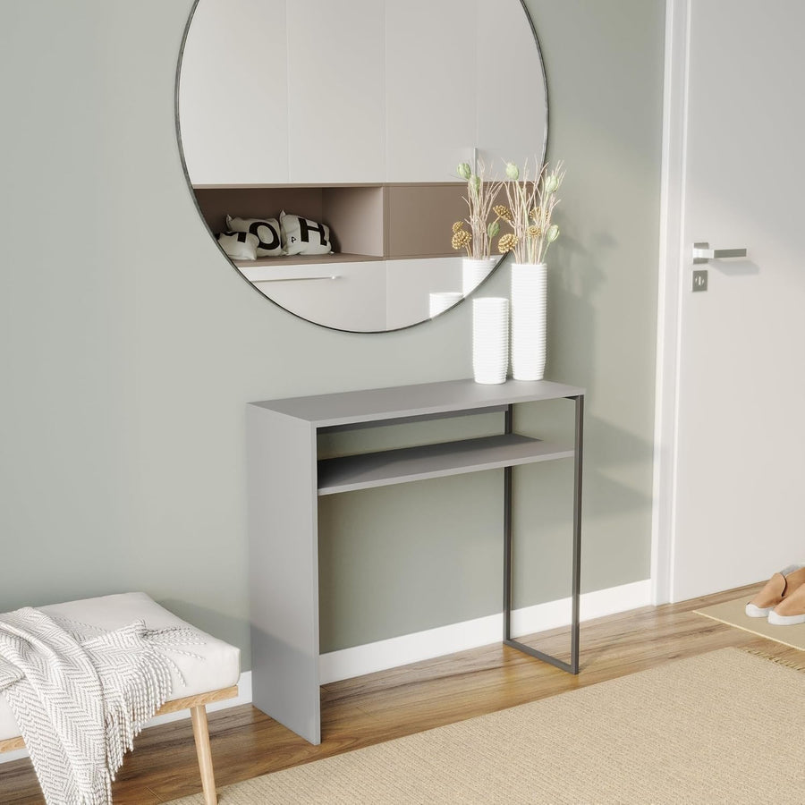Grey 80cm Wooden Console Table with Storage Shelf for Hallway & Living Room