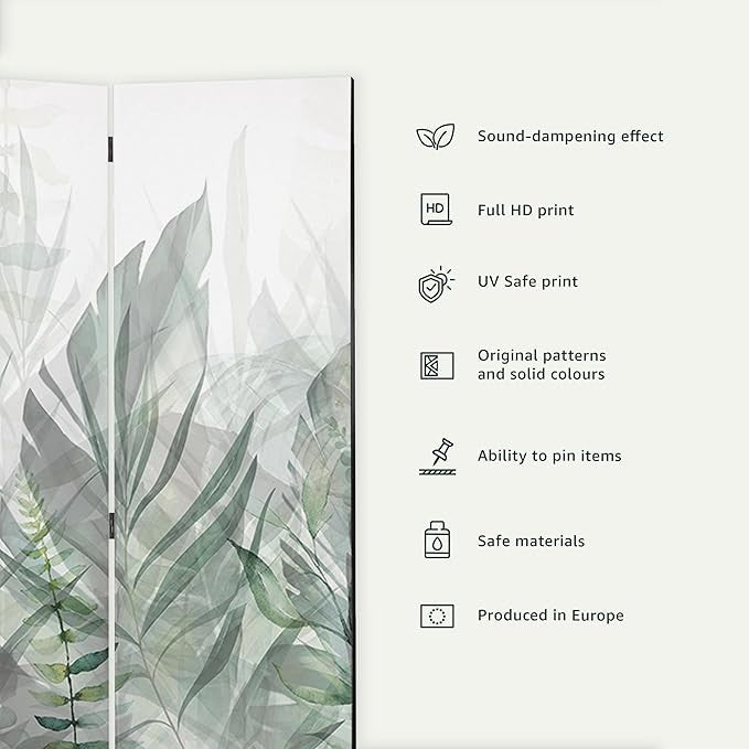 Nature Meadow Leaf Folding Room Divider 3 Panel Acoustic Canvas Privacy Screen