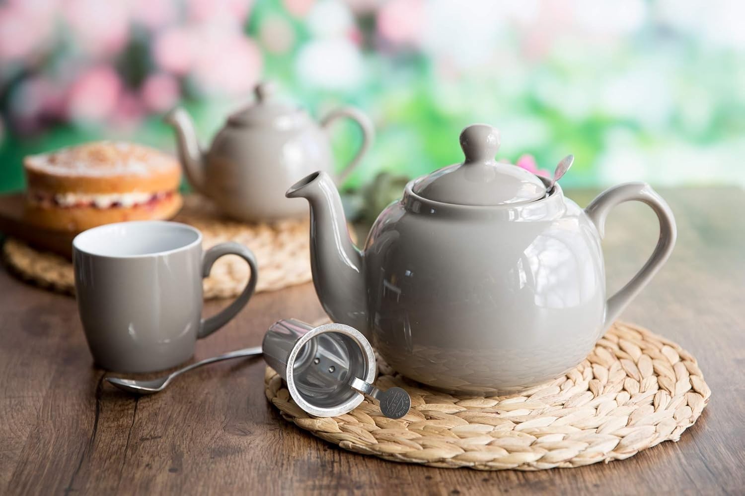 Ceramic Teapot with Infuser 600ml Grey Farmhouse Loose Leaf Tea Pot